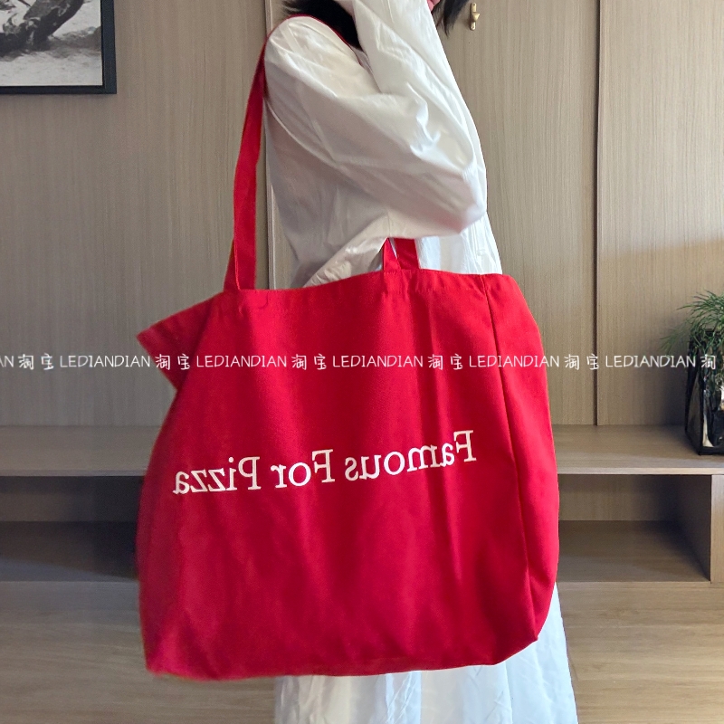 韩系搭配正红！ins简约帆布包