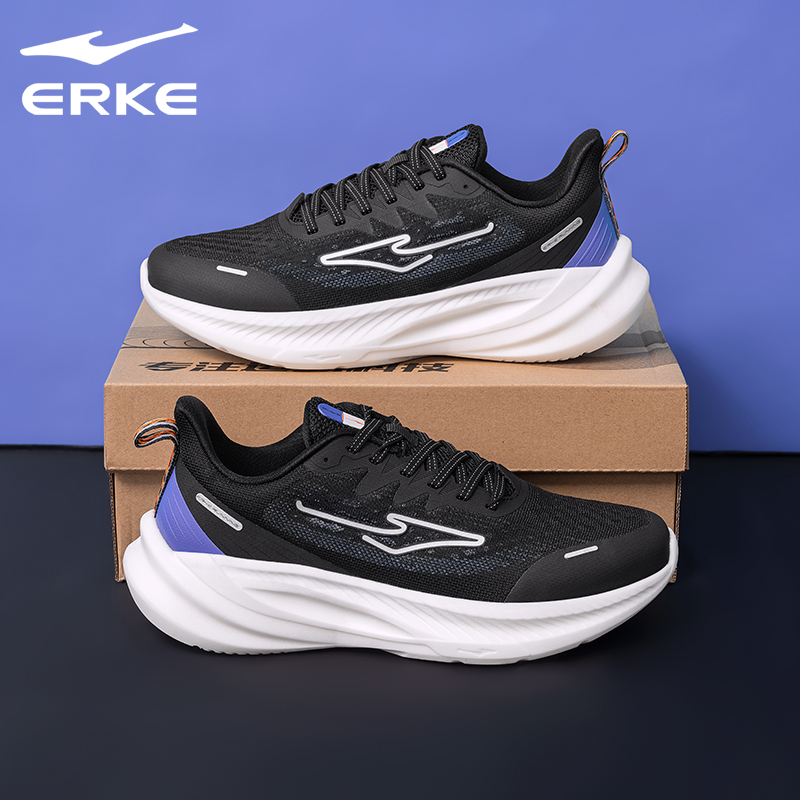 鸿星尔克跑步鞋轻便黑色网面软底