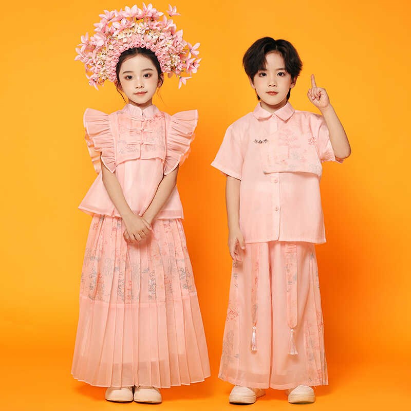 速发儿瞳演出服瞳国秋汉服中新中式表演服小学生啦啦队中风合唱班