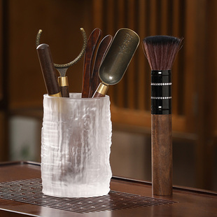 速发冰冻烧玻璃黑檀木茶道六笔杯 家用茶夹茶刀子叉茶勺壶君茶道