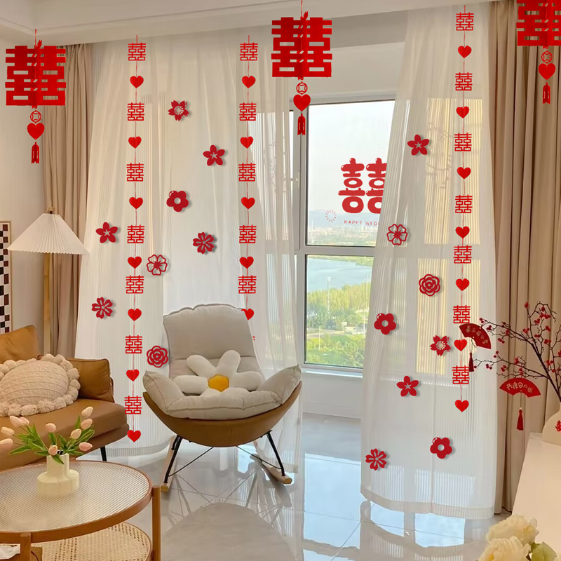 速发婚房布方套装结房男方置卧室婚婚装饰套装新房间客厅装饰拉花