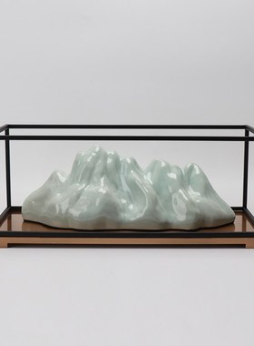 速发新酒式金属陶瓷雪山摆件家居中店术厅玄关案几桌面软装艺客品