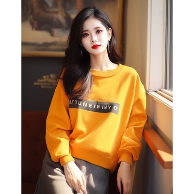 速发龄年流行的漂亮独特别致高级感气质洋气款今黄色短减卫衣装