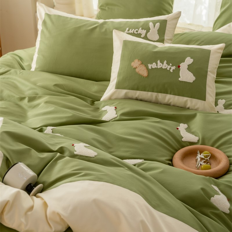 速发10.1长绒棉毛巾绣绿色小白兔丝滑四件套全棉105m支.8