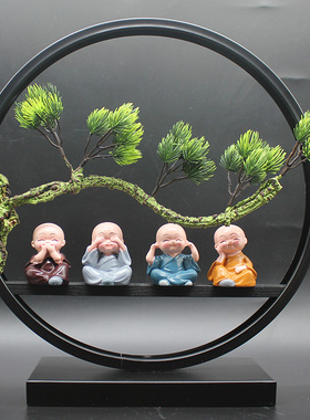 速发禅意客柏小和尚佛像家居装饰工艺面摆件松厅玄关电视酒柜桌品