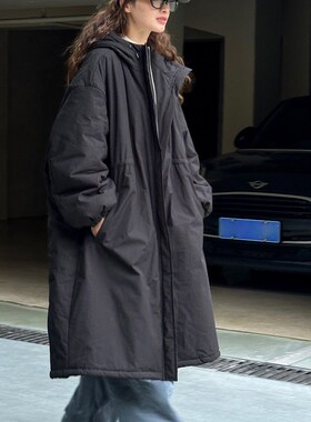 速发黑色长z连帽棉服o02年冬季新款韩系宽松2versi款e加厚棉衣外