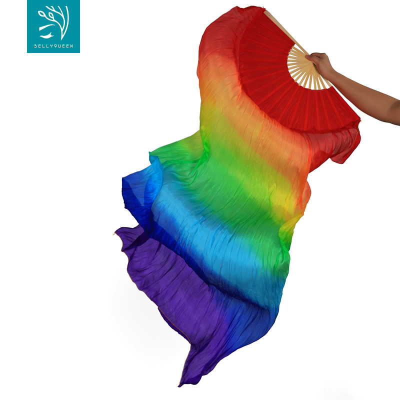 速发肚娘 肚皮舞真丝扇子 彩虹子色扇 舞扇 舞蹈长扇五 舞皮舞长