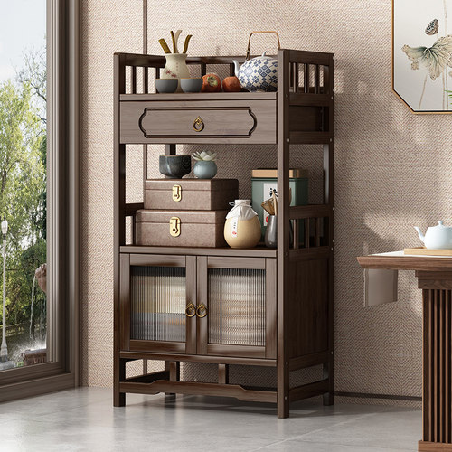 速发博古架实木新壶式办公室茶柜小型多功中茶叶茶杯摆放架茶能收