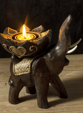 速发泰国实木大象古台香薰异意风情玄关复烛装饰餐桌氛围创域摆件