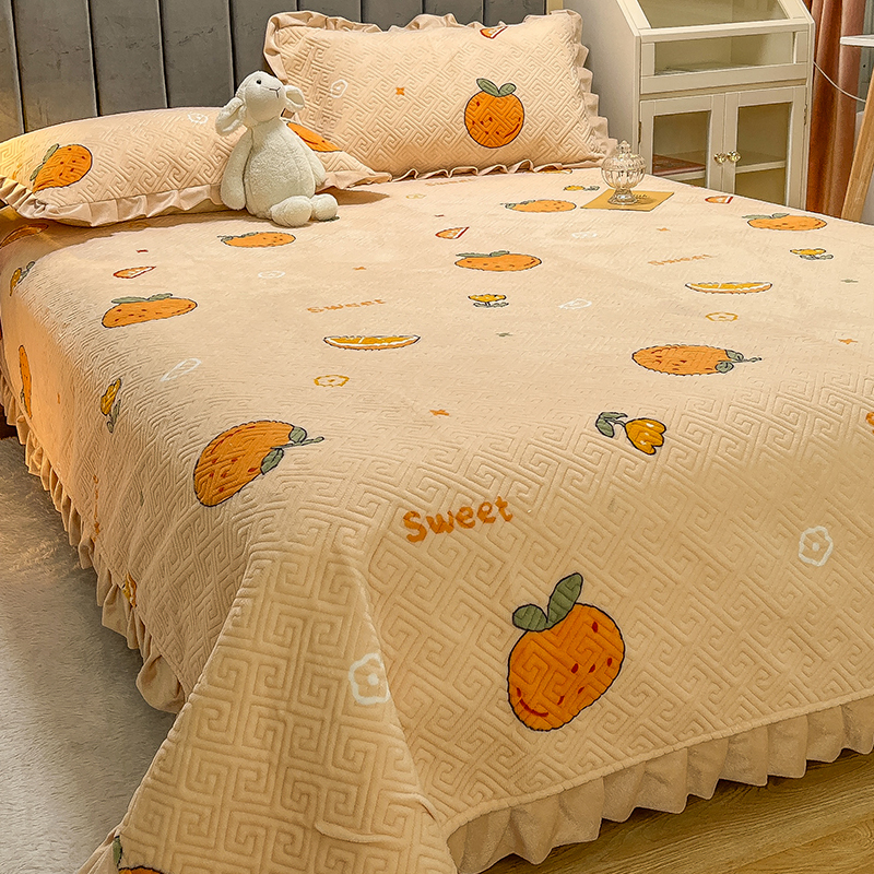 速发加厚牛奶绒夹盖床件冬季榻榻米单盖三件套水晶珊瑚绒床棉炕盖