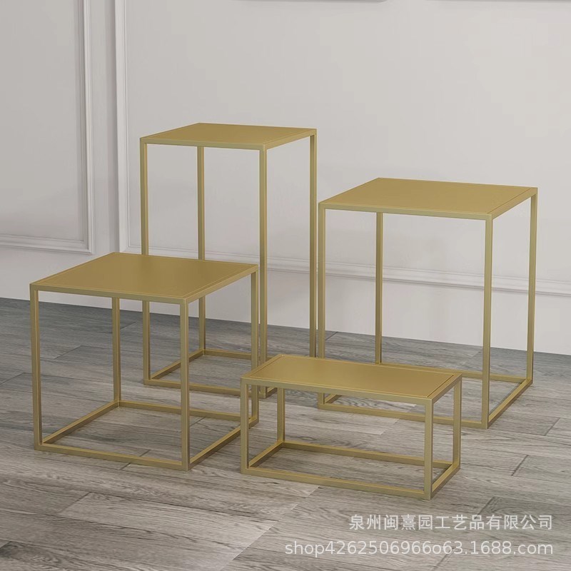 速发铁艺小茶几简约家用沙发边几创意小桌子组合高低展示架置物架