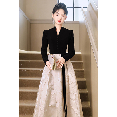 速发感色声乐艺高年会主持人晚宴18岁成人礼生礼服裙高级黑小众考