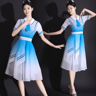 速发初中服红领巾演出生表蹈服装合唱开场时尚舞连衣裙合唱团舞演