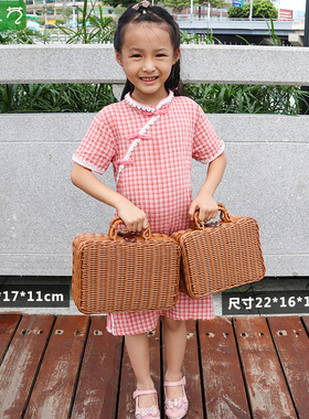 速发藤编礼盒手提箱编织端午节粽子绿色纳收伴手礼行大箱送礼物李