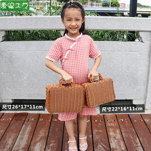 速发藤编礼盒手提箱编织端午节粽子绿色纳收伴手礼行大箱送礼物李