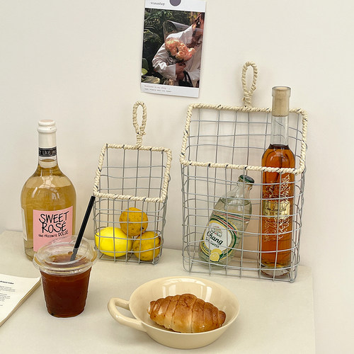 速发可挂式铁纳收纳筐壁挂置厨篮编织铁丝收艺篮物房杂物挂篮