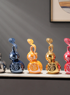 速发陶瓷葫芦小摆件新中式客玄家居书房厅关酒柜办公室面桌装饰工