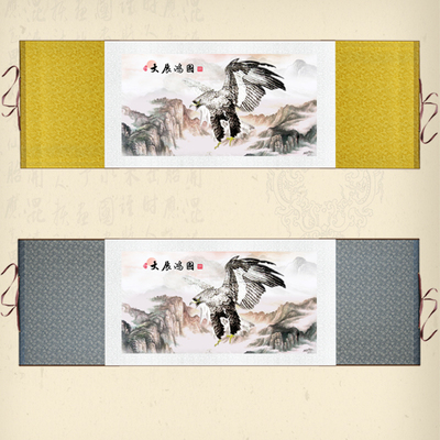 速发饰幅大展宏图丝绸画大鹏展翅挂画老鹰国画花鸟字画书房客厅装