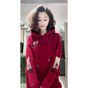 网红炸街运动两件套女装冬季加绒加厚连帽卫衣卫裤过年的休闲套装