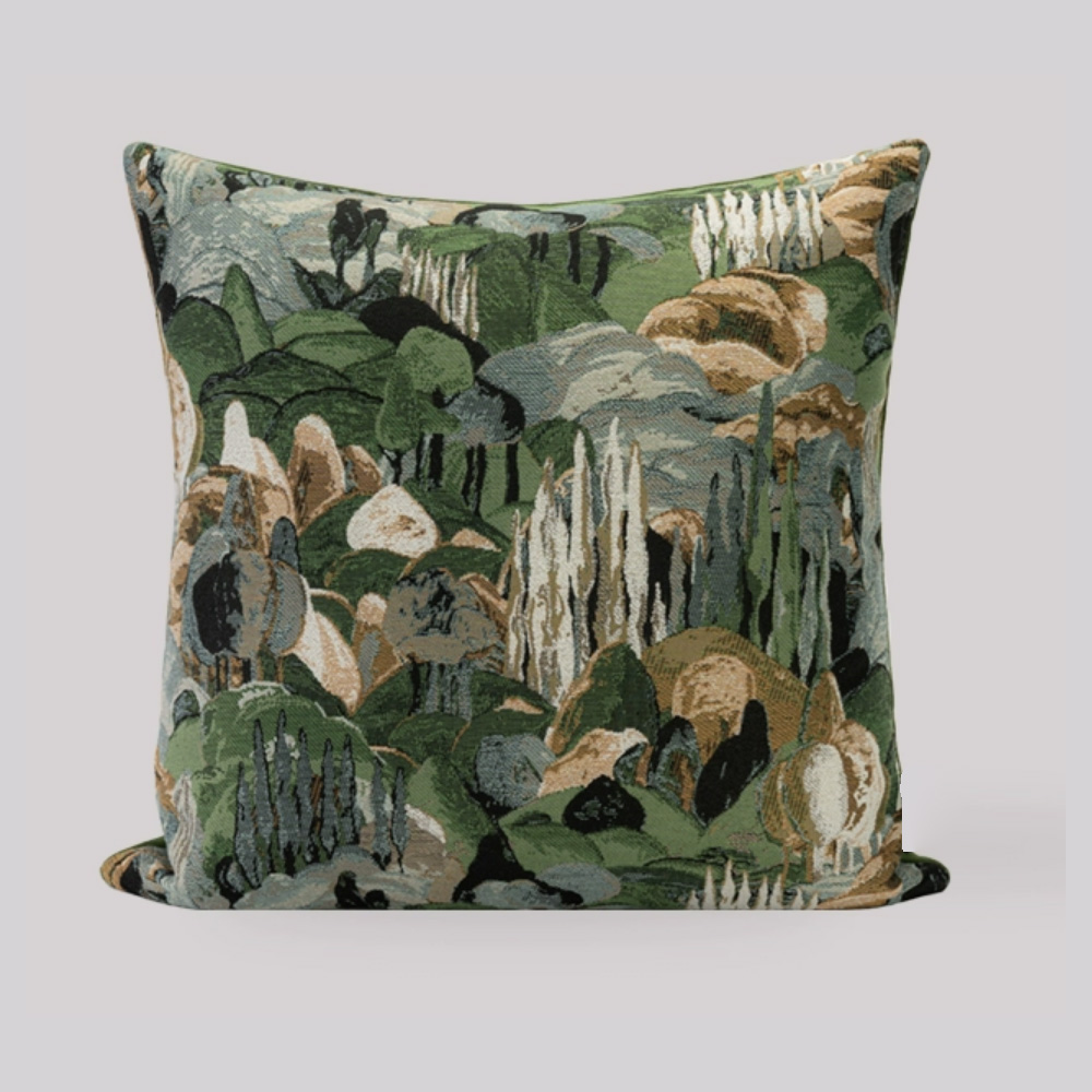 莫奈森林绿色抱枕高端法式轻奢