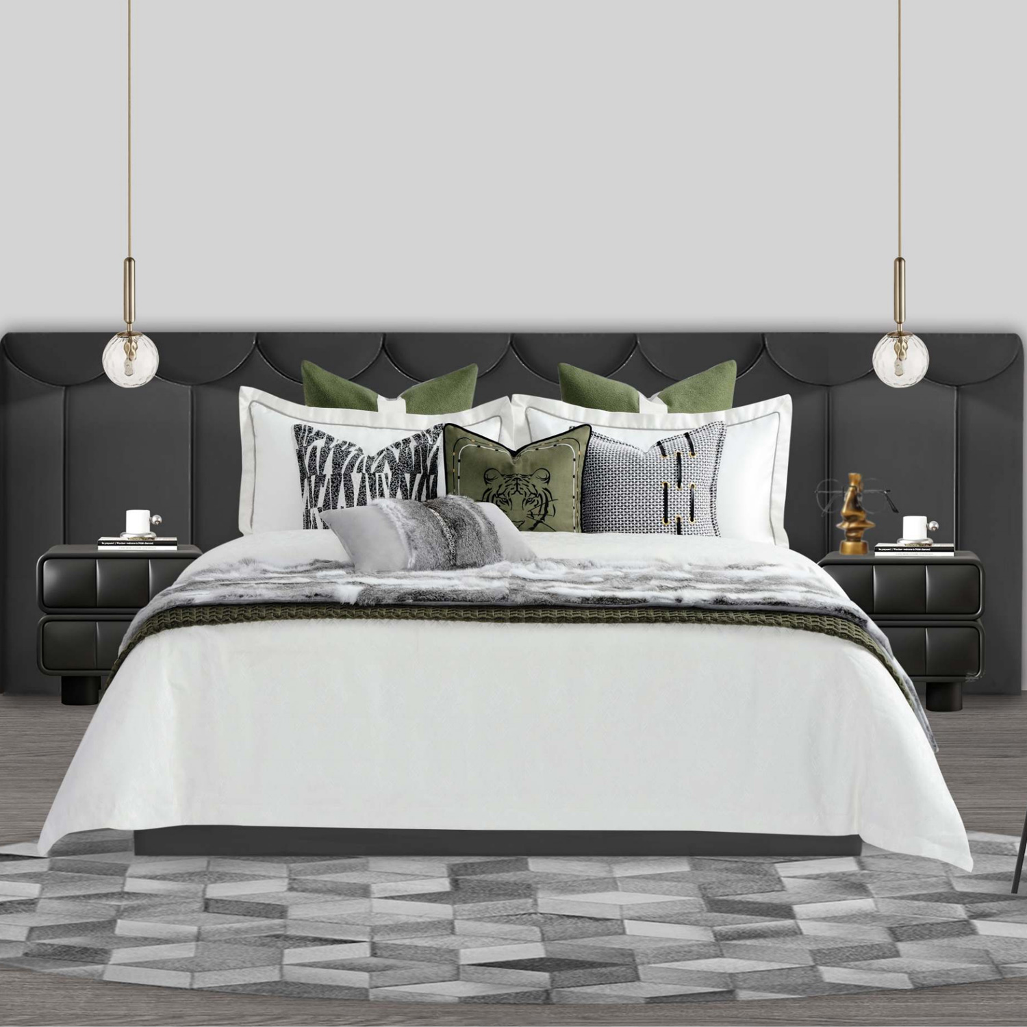 床笠12件套床品提花轻奢风灰绿色