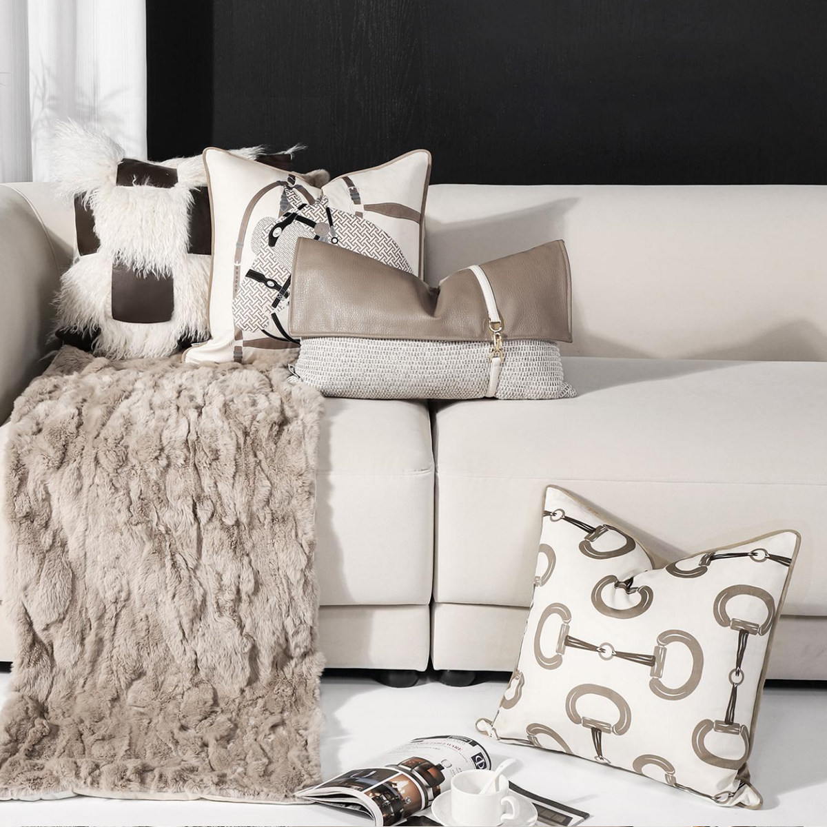 现代简约轻奢奶咖沙发抱枕靠垫套