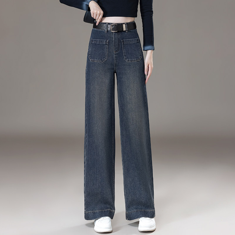 梦舒雅女裤2025年秋冬新款时尚韩版百搭高腰显瘦直筒阔腿牛仔裤子