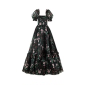 秋上新 Collection Selkie 利兹礼服裙 黑夜粉红莓瑰印花