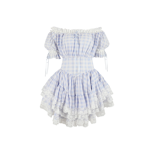 Selkie天青白方格迷笛连衣裙