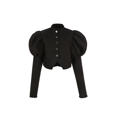 泡泡袖短版西装外套 黑色英伦风 Selkie collection