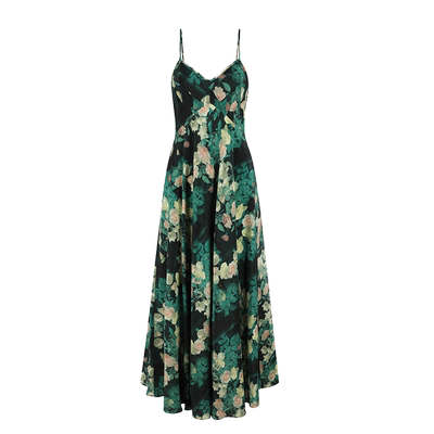 Selkie墨绿底哭泣及踝连衣裙