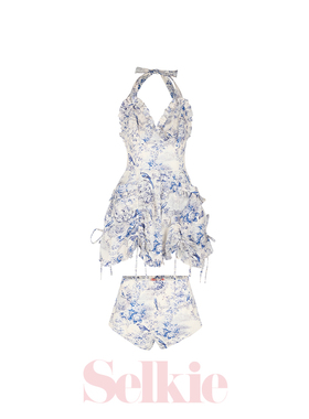 【夏日特辑】Selkie Collection蓝白花鸟印花连衣裙打底裤套装