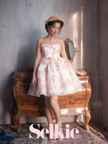 selkie复古抹胸花边连衣裙显瘦