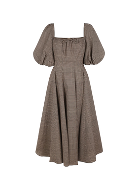Day Dress棕底千鸟格纯棉茶歇裙 Selkie collection