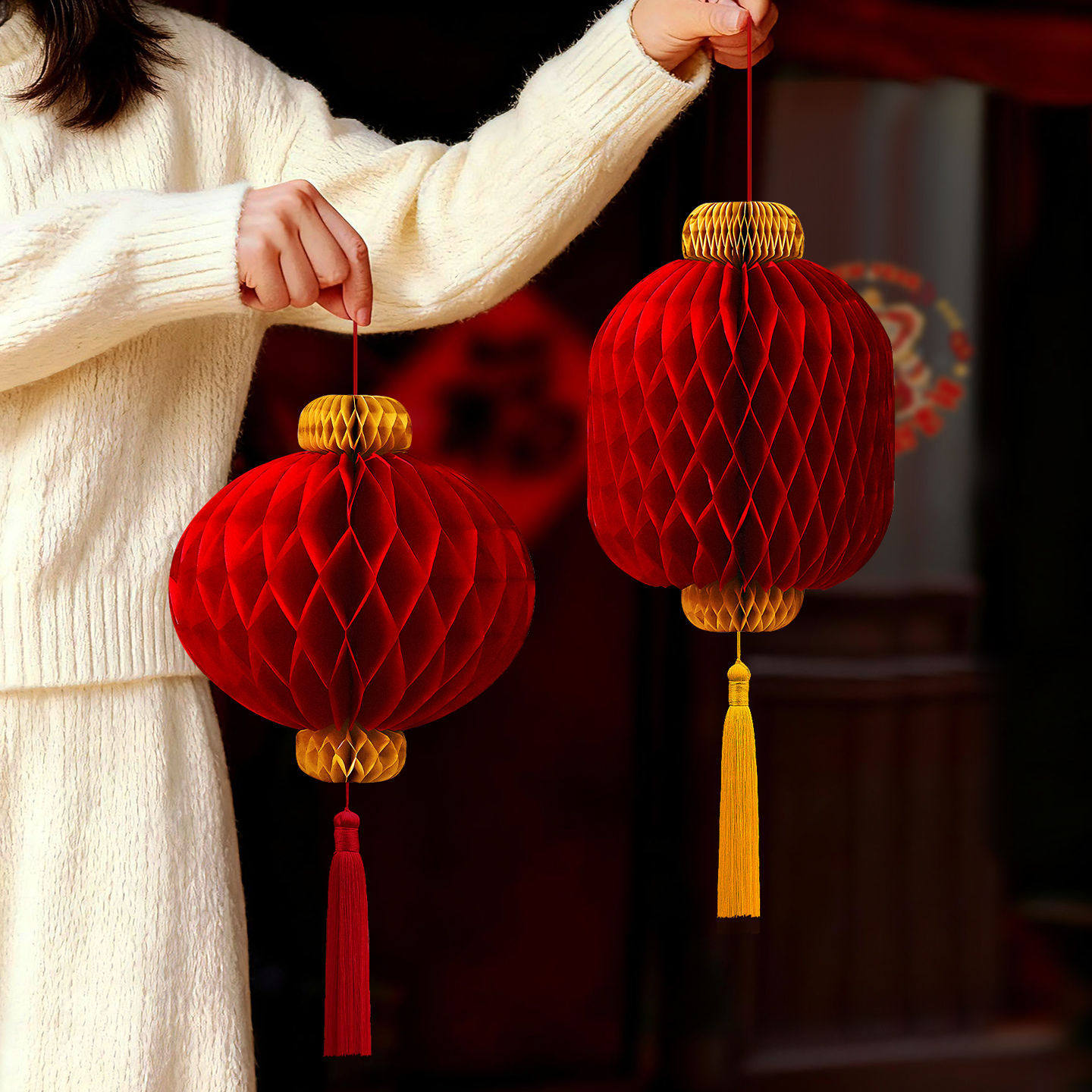 2026新款新年装饰春节过年客厅房门壁挂挂件马年立体蜂窝灯笼挂饰