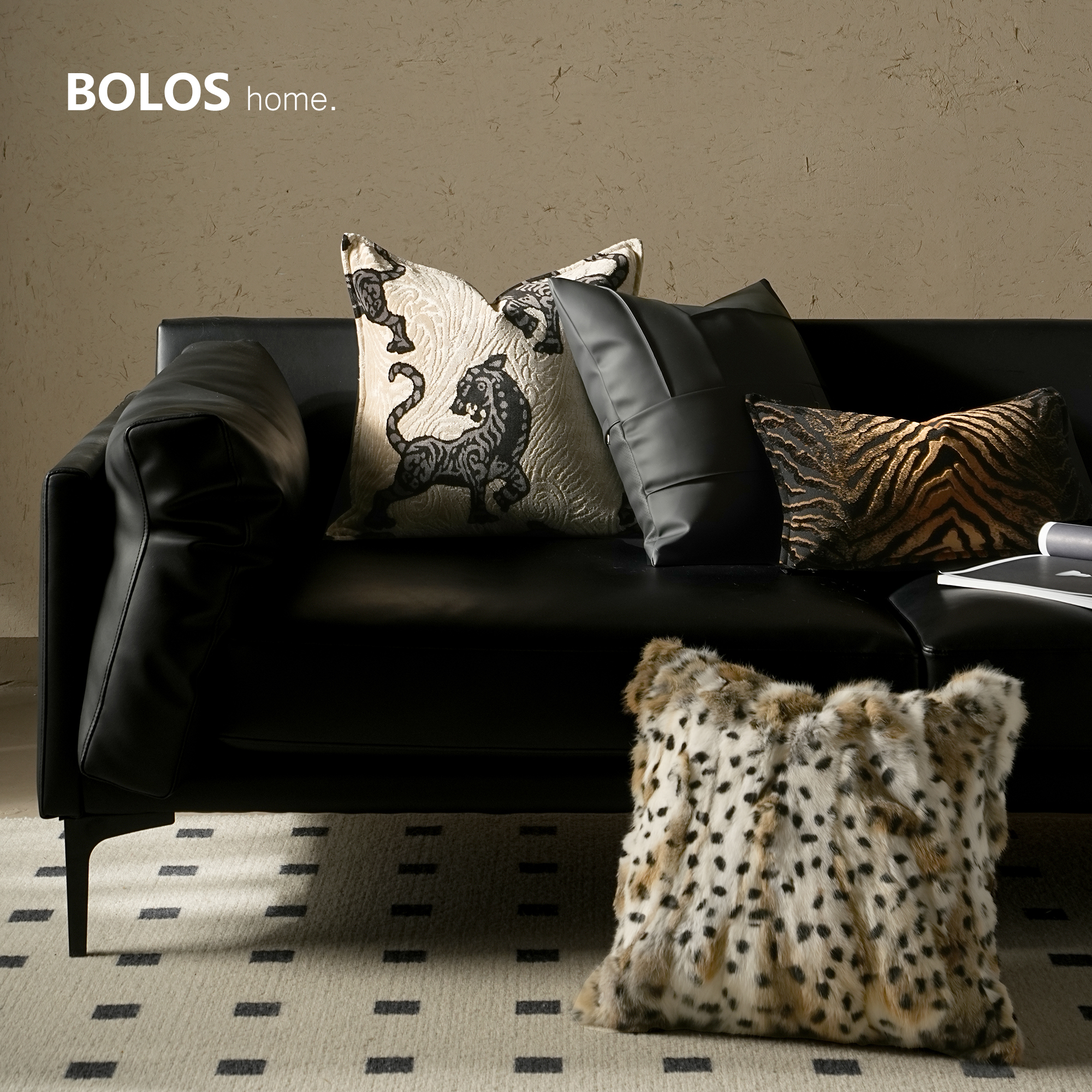 BOLOS HOME轻奢高端米咖进口割绒国风麒麟客厅沙发靠枕抱枕高级感