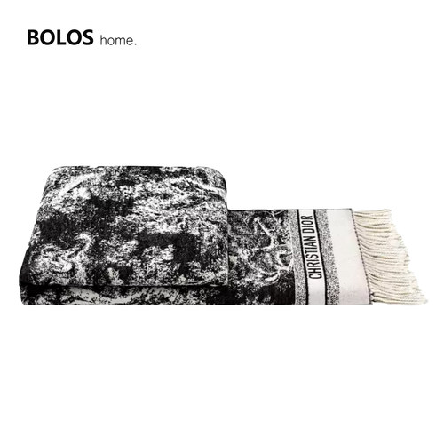 柏洛斯Luxury印花藤格纹法式高级感床上床尾毯酒店搭毯搭巾羊毛毯