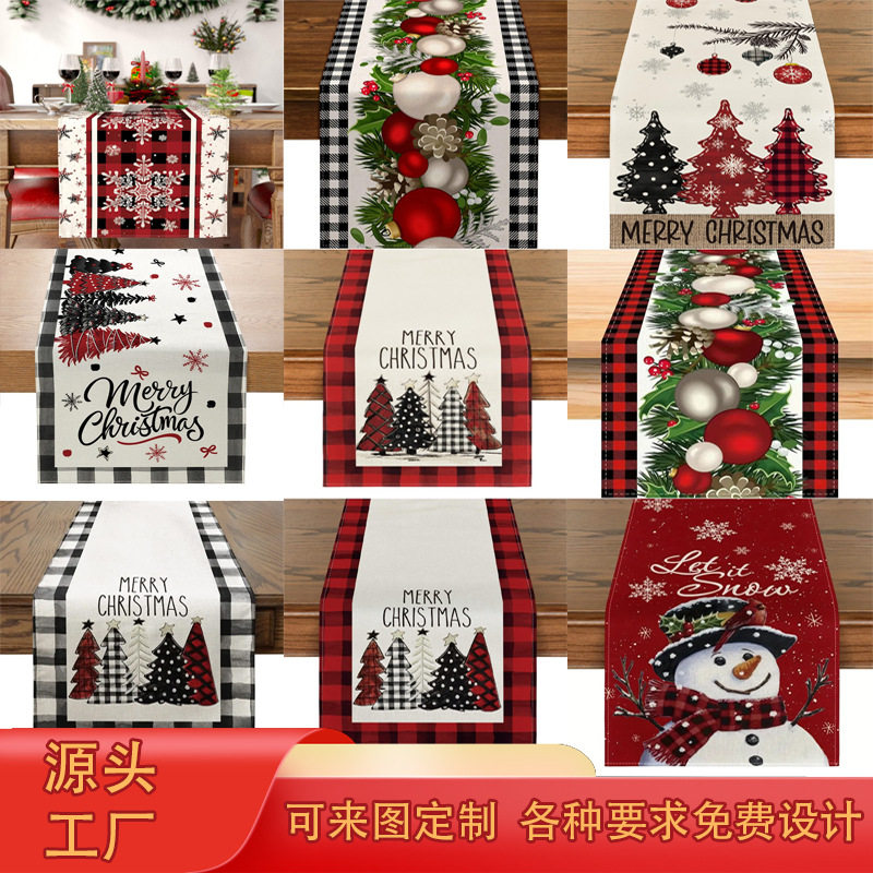 亚马逊跨境新款圣诞节桌旗 厂家直销冬季雪人圣诞老人印花餐桌垫,居家布艺,桌旗,淘宝优惠券,粉丝福利购,淘宝优惠卷