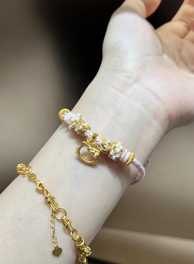 KT黄金kitty猫足金999转运珠手链女纯金手串送女友老婆情人节礼物