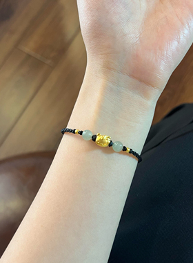 黄金足金999金KT猫手链猫头蝴蝶结转运珠手串礼物情人节礼物女孩