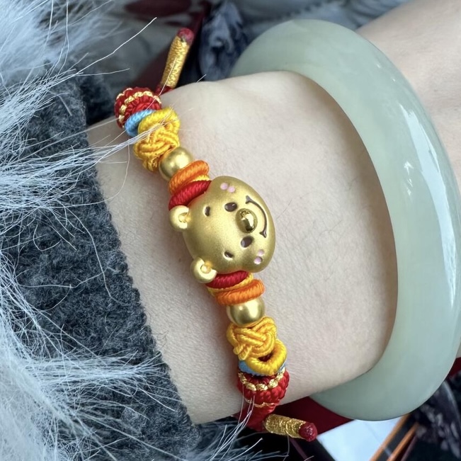 正品黄金维尼小熊头转运珠手链卡通手串送女友老婆七夕情人节礼物