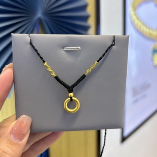 正品999足金平安扣吊坠黄金小圆圈3D硬纯金乾坤圈项链女金饰编绳