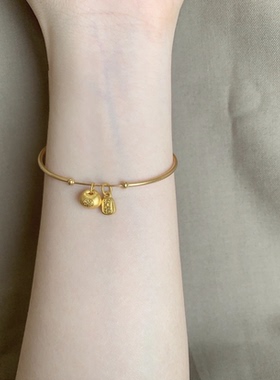 正品999足金小胖福黄金发财福袋送女友礼物手链女细手镯手环素圈