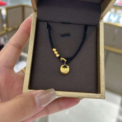 黄金小胖福项链999足金平安锁金坨吊坠送女友老婆七夕情人节礼物