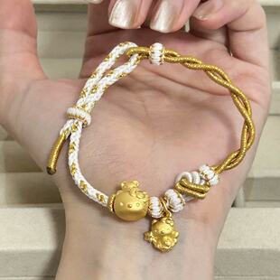 KT猫黄金hello Kitty手链女999足金猫背小熊送女友七夕情人节礼物