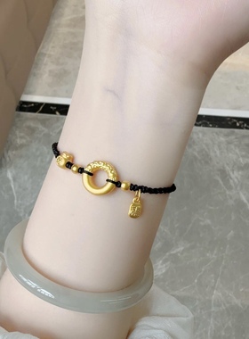 正品福袋黄金平安扣手链女足金999手绳 送女友老婆七夕情人节礼