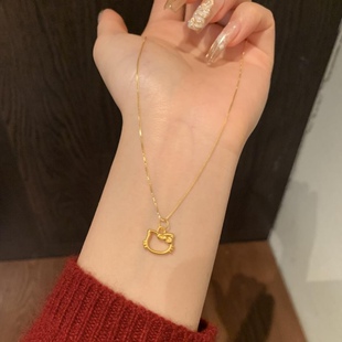 黄金hello kitty吊坠女纯金KT猫足金999蝴蝶结颈链凯蒂猫挂坠项链