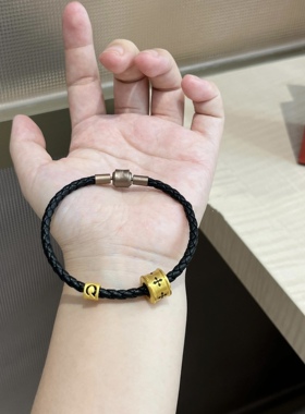 黄金刺青转运珠信念串珠999足金路路通字母diy情侣手链送男友礼物