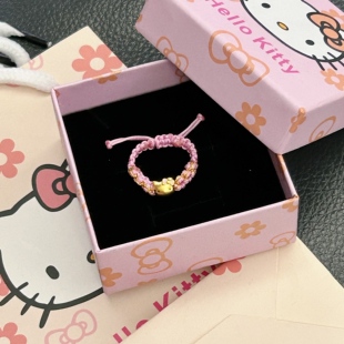 hello kitty黄金戒指足金999凯蒂猫kt猫指环送女友七夕情人节礼物