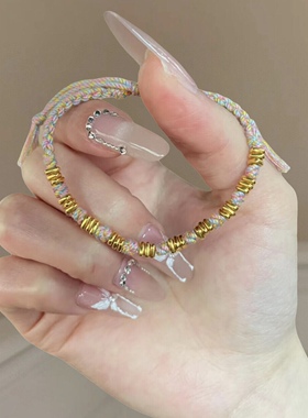 正品足金999小金圈黄金纯金手绳手链女送女友老婆七夕情人节礼物